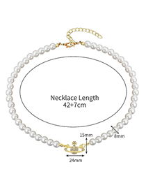 Fashion 1# Pearl Beaded Diamond Saturn Necklace