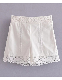 Fashion White Cotton Cutout Embroidered Shorts