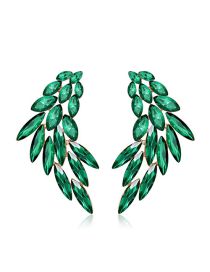 Fashion Green Alloy Diamond Geometric Wing Stud Earrings
