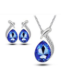 Fashion Sapphire Alloy Diamond Geometric Stud Necklace Set