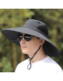 Fashion [15cm Brim] Half Net Black Polyester Big Brim Drawstring Bucket Hat