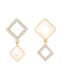 Fashion Gold Alloy Diamond Resin Asymmetric Square Drop Earrings