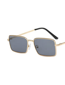 Fashion Gold Frame All Grey Metal Square Sunglasses