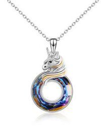 Fashion Silver Rainbow Unicorn Crystal Necklace