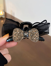 Fashion Black - Big Bow Geometric Diamond Mesh Bow Grab Clip