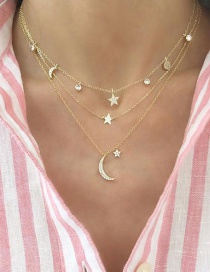 Fashion Gold Color Alloy Multilayer Crescent Necklace