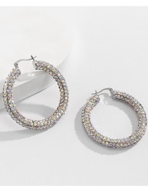 Fashion Silver Ab Diamond Big Diamond Circle C Shape Alloy Earrings