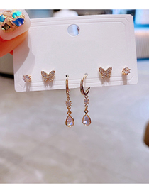 Fashion Gold Copper Inlaid Zirconium Drop Butterfly Earrings Set