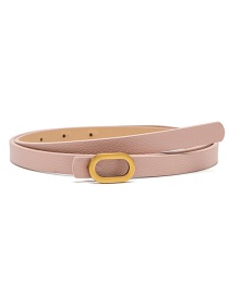Fashion Pink Alloy Oval Buckle Lychee Pattern Thin Belt
