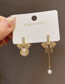 Fashion Gold Alloy Bow Pearl Earrings  Alloy