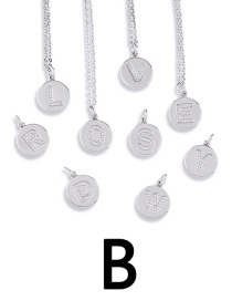 Fashion B (silver) Copper Inlaid Zirconium Round 26 Letter Medal Necklace
