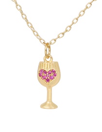 Fashion Purple Copper Inlaid Zirconium Love Wine Glass Necklace