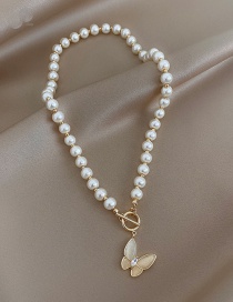 Fashion Gold Cat's Eye Butterfly Pearl Beaded Necklace