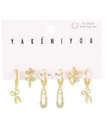 Fashion Gold 6-piece Set Of Copper Inlaid Zircon Bow Scissors Earrings