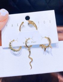 Fashion Gold Brass And Diamond Studs Snake Geometric Earring Set