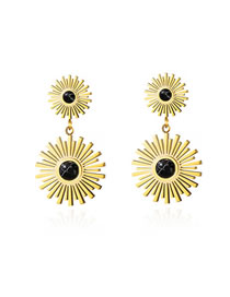 Fashion Black Titanium Gold Plated Sunflower Stud Earrings