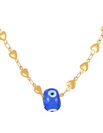 Fashion Blue Titanium Steel Heart Resin Eye Pendant Necklace