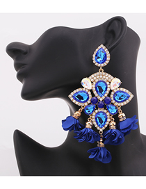 Fashion Blue Diamond Sapphire Alloy Diamond Geometric Flower Tassel Stud Earrings