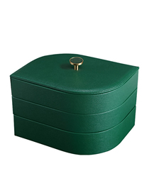 Fashion Dark Green Three-layer Large-capacity Jewelry Box In Leather Flannel