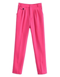 Fashion Pink Solid Color Pleated Pocket Straight-leg Trousers
