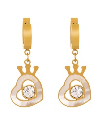 Fashion Gold+white Titanium Steel Inlaid Zirconium Drop Oil Love Crown Earrings