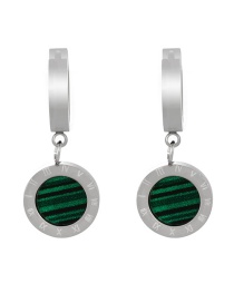 Fashion Silver+green Titanium Steel Oil Drip Round Ear Ring