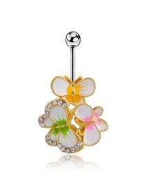 Fashion Yellow Alloy Diamond-studded Oil Drop Drawing Butterfly Piercing Belly Button Nail