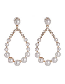 Fashion White Alloy Diamond Pearl Drop Earrings