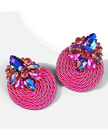 Fashion Rose Red Alloy Diamond Elastic Wire Braided Stud Earrings