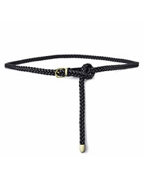 Fashion Black Waxed Cord Braided Knotted Thin Belt