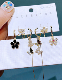 Fashion Gold Color Bronze Zirconium Flower Geometric Earring Set