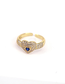 Fashion Dark Blue Brass Set Zirconium Heart Open Ring