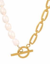 Fashion Gold Titanium Steel Pearl Ot Buckle Necklace