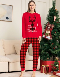 Fashion Mother Picture Color Christmas Print Crew Neck Long Sleeve Top Trousers Set