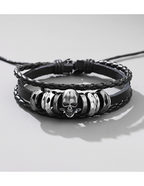 Fashion Black Metal Skull Leather Bracelet