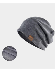 Fashion Dark Grey Fleece Fs Pullover Cap Acrylic Label Crinkled Beanie Hat