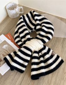 Fashion 4 Black Striped Knitted Crossover Scarf  Polyester