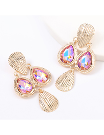 Fashion Pink Multi-layer Drop-shaped Alloy Diamond Geometric Earrings