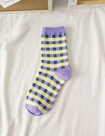 Fashion Purple Grid Striped Plaid Thin Socks