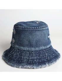 Fashion Dark Blue Ripped Denim Sun Hat With Raw Edge