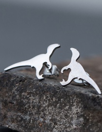 Fashion Dinosaur-silver Stainless Steel Star And Moon Earrings