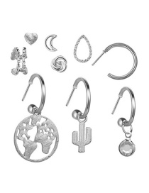 Fashion Silver Map Cactus Love Stud Earrings Set