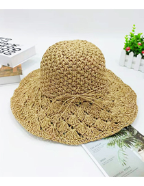 Fashion Khaki (bow Knot) Hollow Woven Lace-up Flower Straw Hat