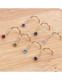 Fashion Golden-white Zircon Curved Nose Nail Piercing Jewelry (single)