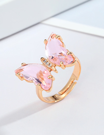 Fashion Pink Alloy Like Crystal Butterfly Open Ring
