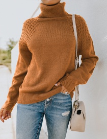 Fashion Brown Turtleneck Plaid Long-sleeved Sweater