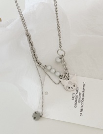 Fashion Silver Color Titanium Steel Kuromi Pearl Stitching Necklace