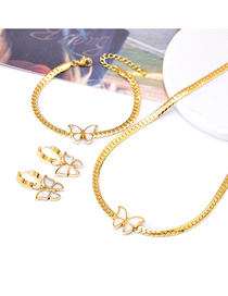 Fashion Three Piece Suit Titanium Steel Geometric Snake Chain Shell Butterfly Earrings Bracelet Necklace Set