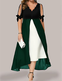 Fashion Dark Green Chiffon V -neck Split Off Two Irregular Dresses