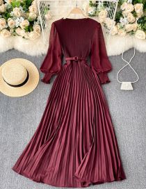 Fashion Purple Red Chiffon Pleated Waist And Waist Dresses